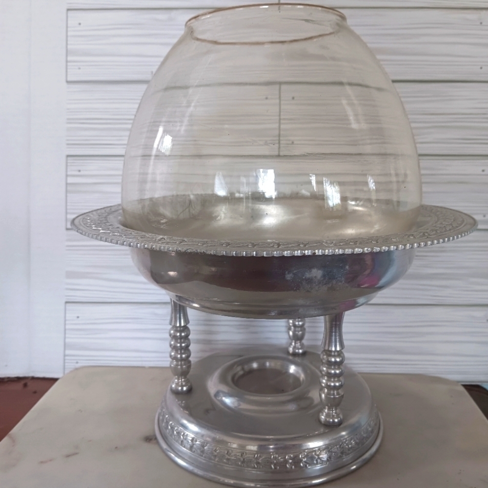 Vintage Aluminum Chaffing DishWith Large Glass Deep Bowl